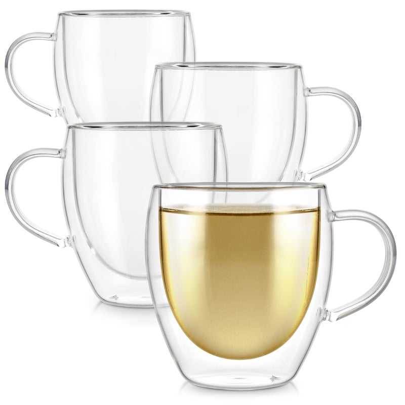 Teabloom Double Walled Cups â€“ 8 oz / 250 ml â€“ Set of 4 Insulated Glass Cups for Tea, Coffee, Espresso, and More â€“ Clarity Glasses - Image 1